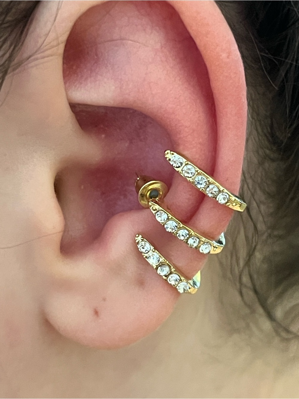 Gold Crystal Three-Bar Cuff style stud earring - Women's Jewelry